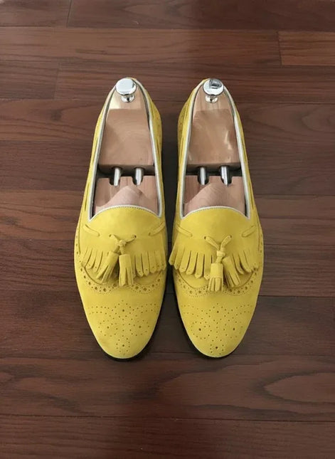 Yellow Suede Tassel Loafers