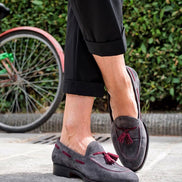 The Charis Suede Purple Gray Tassel Loafers