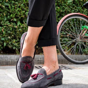 The Charis Suede Purple Gray Tassel Loafers