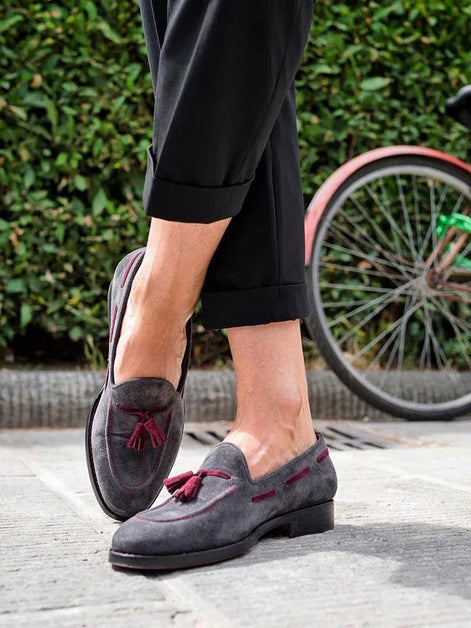The Charis Suede Purple Gray Tassel Loafers