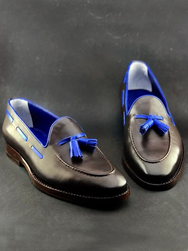 The Charis Blue Black Tassel Loafers