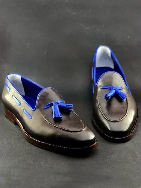 The Charis Blue Black Tassel Loafers
