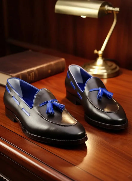Blue Black Tassel Loafers