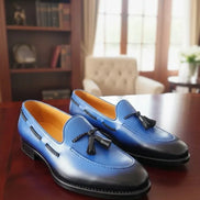 Blue and black loafers