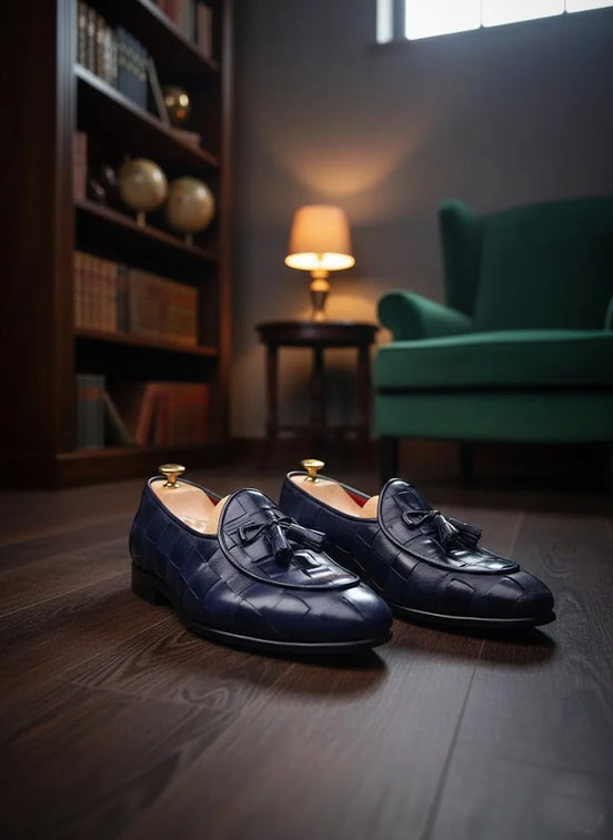 Navy Blue Loafers with Tassels