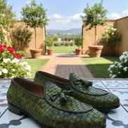 Green woven loafers