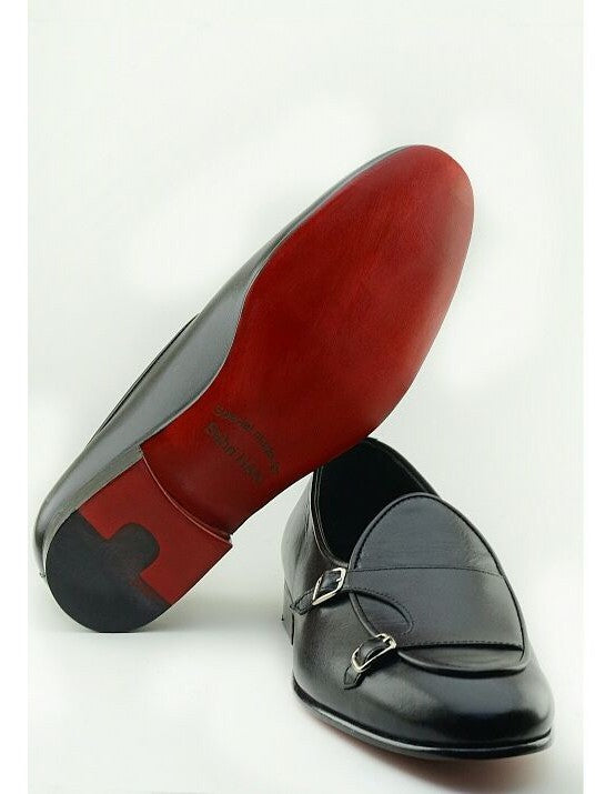 Black Double Monk Strap Shoes