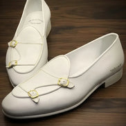 White Double Monk Strap Shoes
