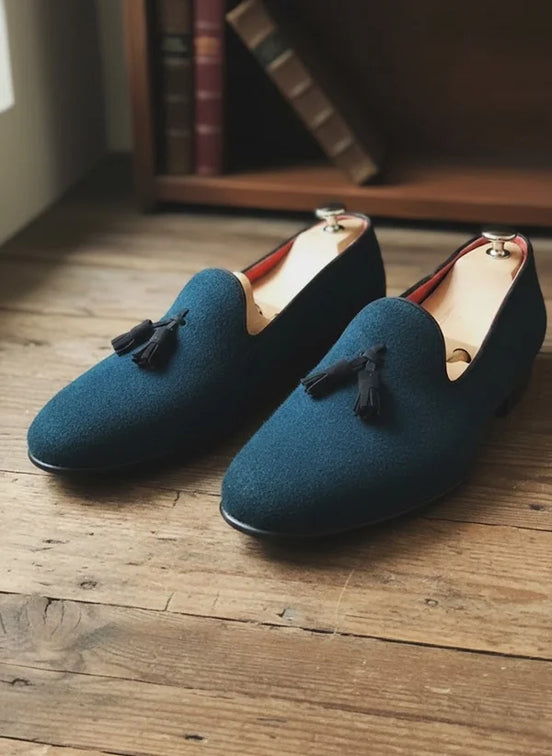 Blue Suede Tassel Loafers