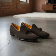 brown loafers with tassels
