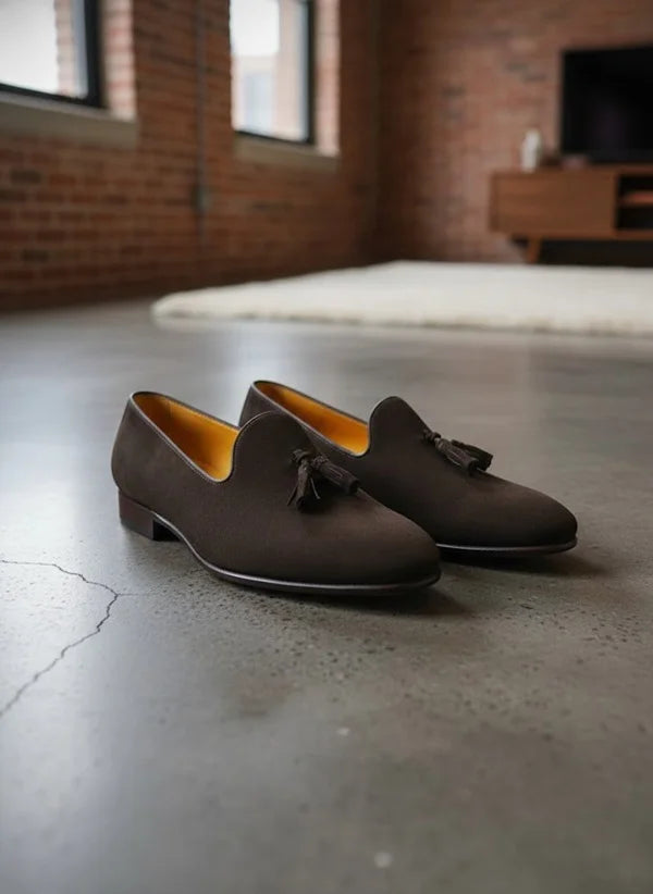 brown loafers with tassels