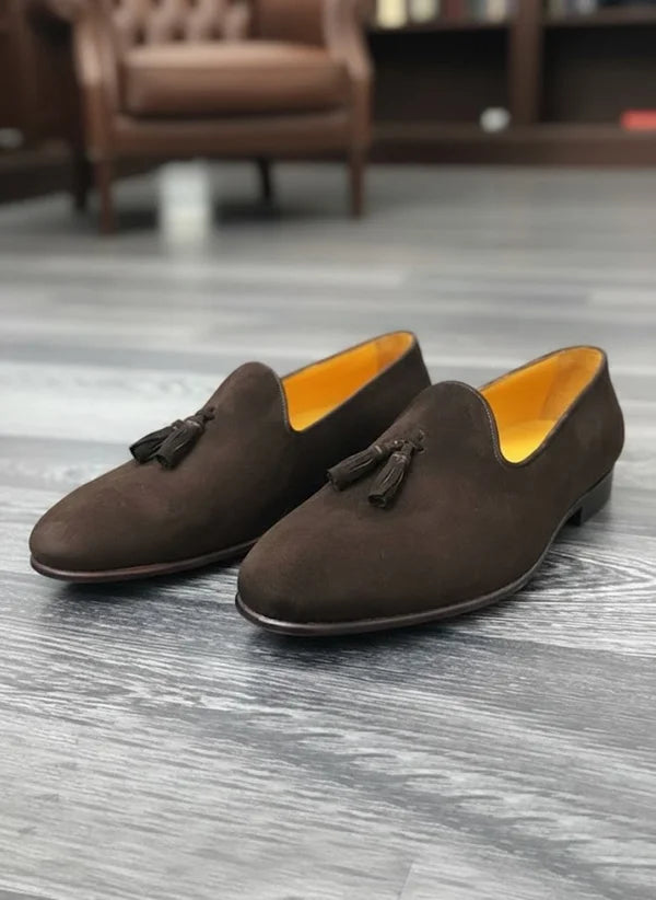 Brown Suede Tassel Loafers