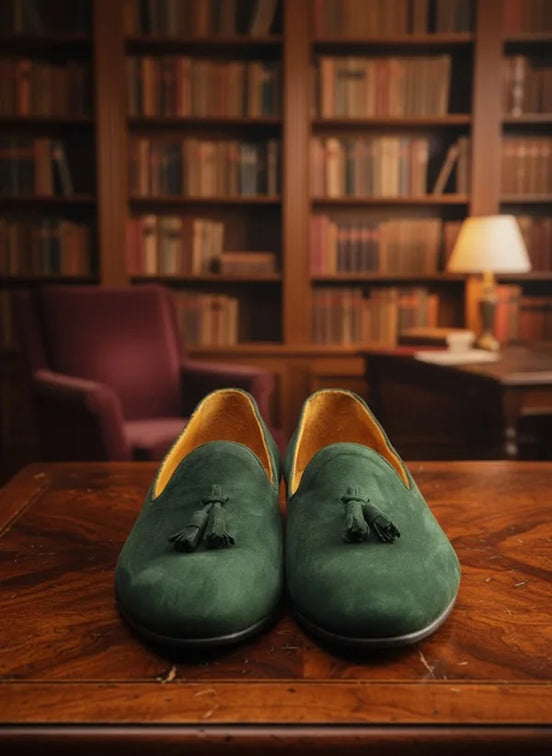 Green Suede Tassel Loafers