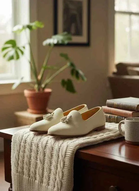 The Furtive Suede Tassel Loafer Off White