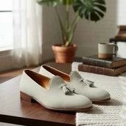 The Furtive Suede Tassel Loafer Off White