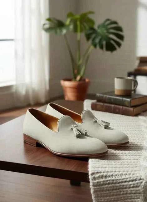 The Furtive Suede Tassel Loafer Off White