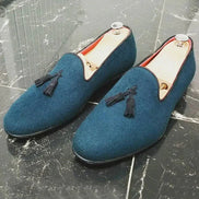 The Furtive Suede Blue Tassel Loafers