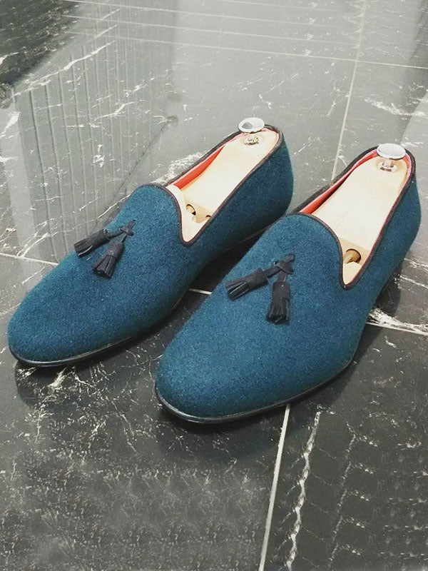 The Furtive Suede Blue Tassel Loafers