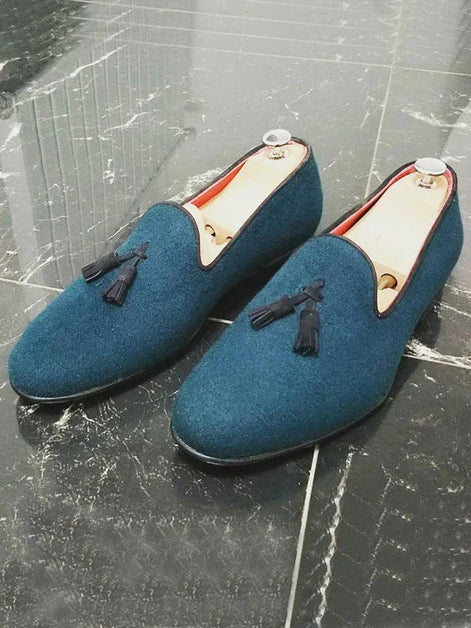The Furtive Suede Blue Tassel Loafers