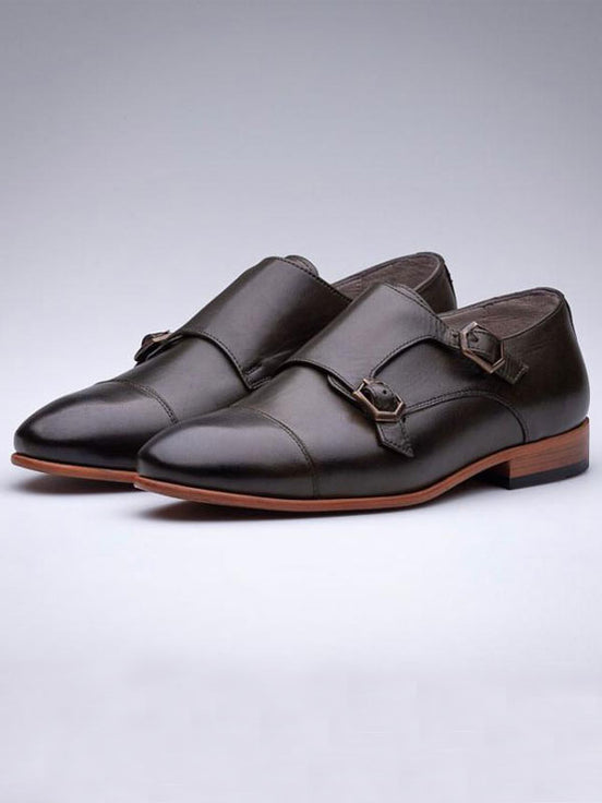 Black Double Monk Strap Shoes