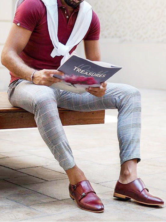 Burgundy Double Monk Strap Shoes