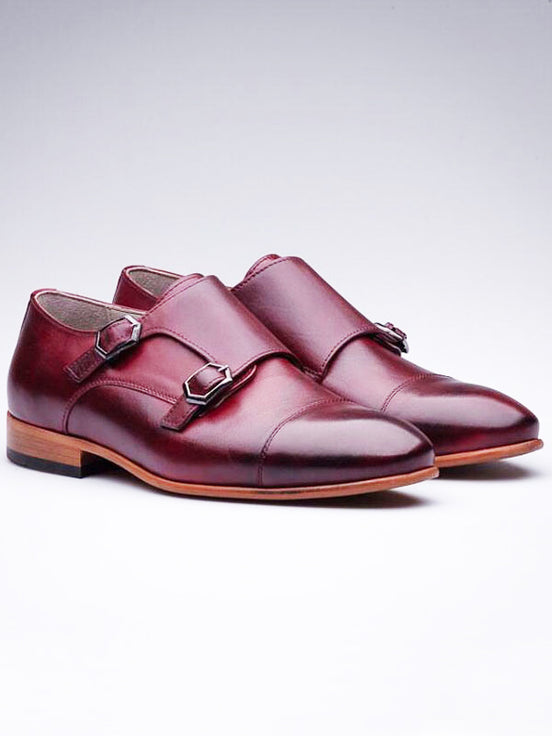 Burgundy Double Monk Strap Shoes