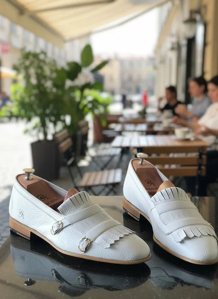 White Kiltie Loafers