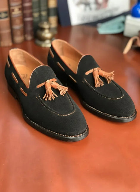 Black Suede Tassel Loafers