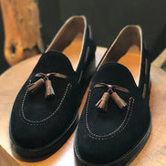The Halcyon Black Suede Tassel Loafers