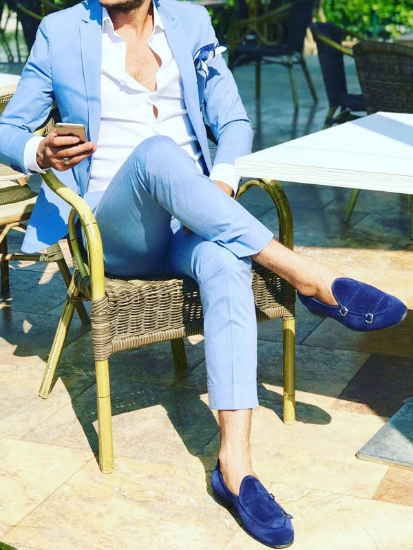 The Leah Suede Navy Blue Double Monk Strap Shoes