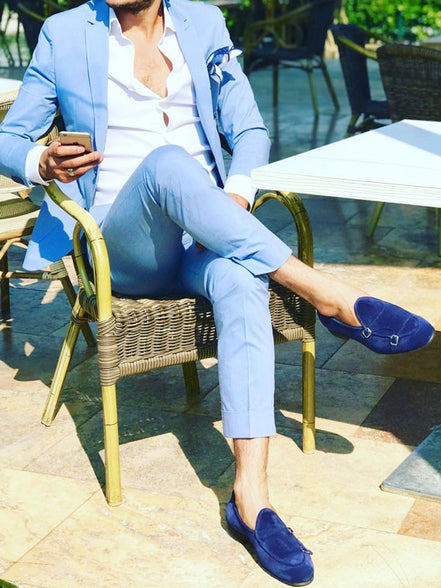 The Leah Suede Navy Blue Double Monk Strap Shoes