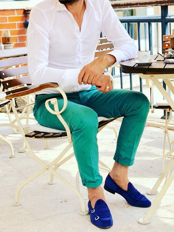 The Leah Suede Navy Blue Double Monk Strap Shoes