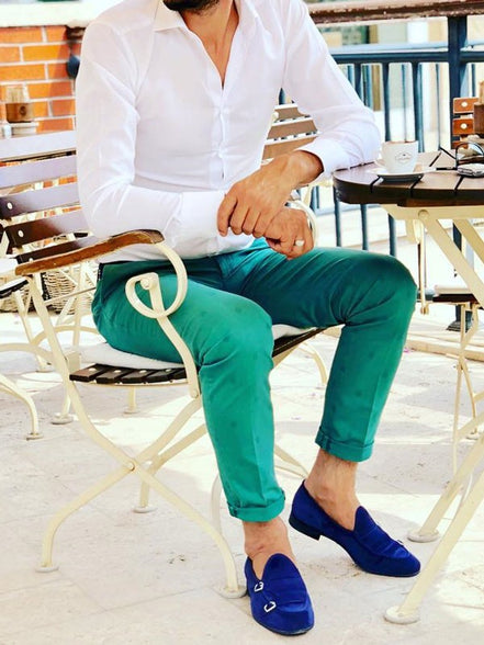 The Leah Suede Navy Blue Double Monk Strap Shoes