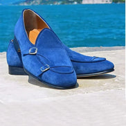 The Leah Suede Navy Blue Double Monk Strap Shoes