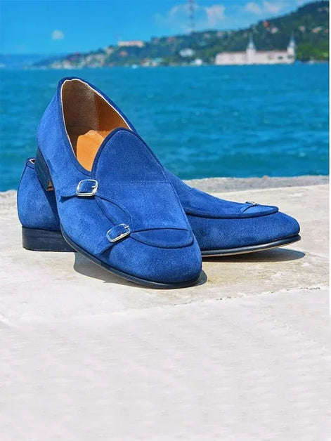 The Leah Suede Navy Blue Double Monk Strap Shoes