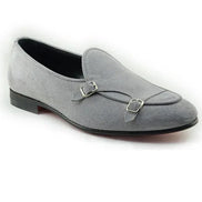 The Leah Suede Gray Double Monk Strap Shoes