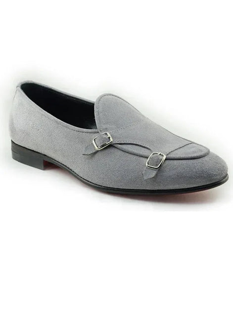 The Leah Suede Gray Double Monk Strap Shoes