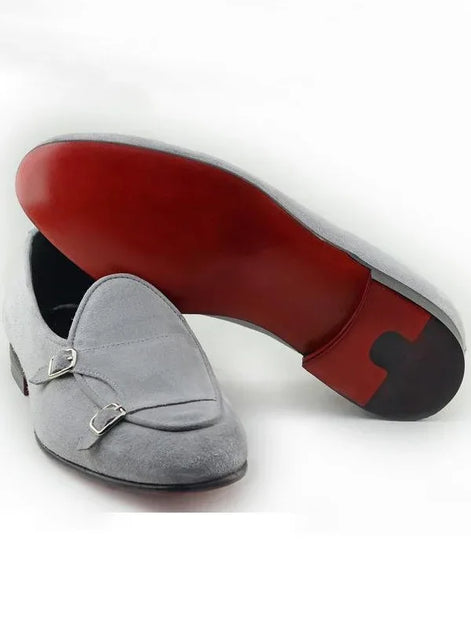 The Leah Suede Gray Double Monk Strap Shoes