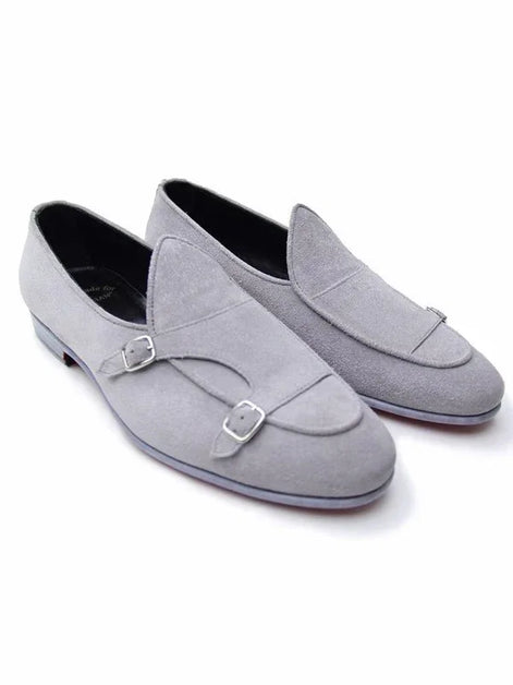 The Leah Suede Gray Double Monk Strap Shoes