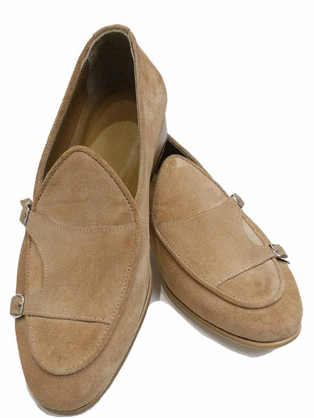 The Leah Suede Camel Double Monk Strap Shoes