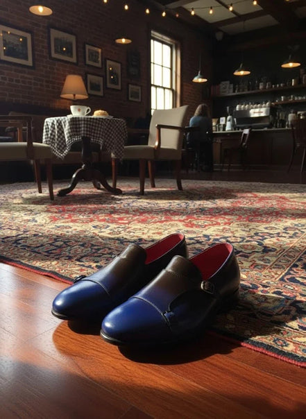 Blue Double Monk Strap Shoes