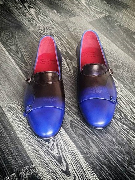 Blue Double Monk Strap Shoes