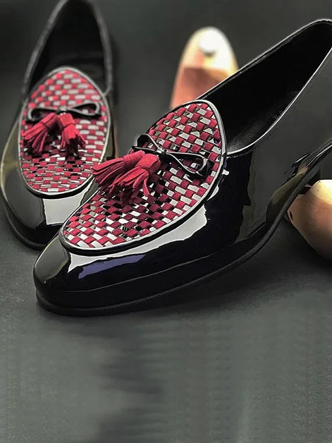 The Nicolò Burgundy Black Tassel Loafers