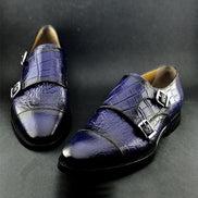 The Nunzia Cap Toe Navy Blue Double Monk Strap Shoes