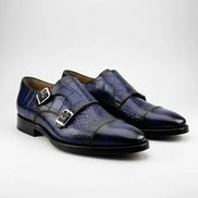The Nunzia Cap Toe Navy Blue Double Monk Strap Shoes