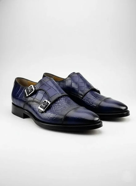 The Nunzia Cap Toe Navy Blue Double Monk Strap Shoes