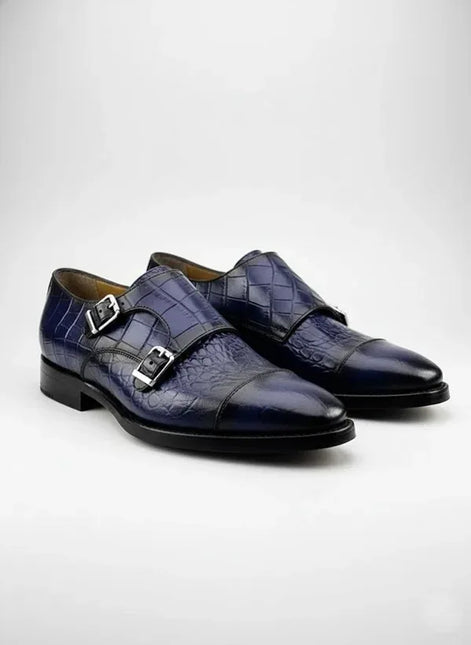 The Nunzia Cap Toe Navy Blue Double Monk Strap Shoes