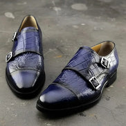 The Nunzia Cap Toe Navy Blue Double Monk Strap Shoes