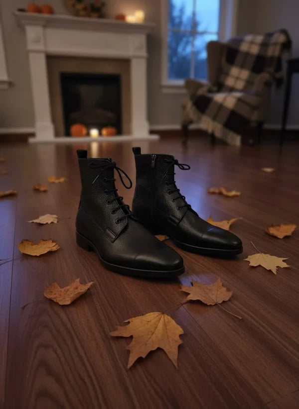 Black Leather Ankle Boots