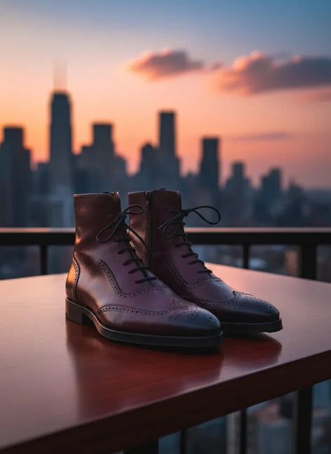 Maroon Wing Tip Ankle Boots